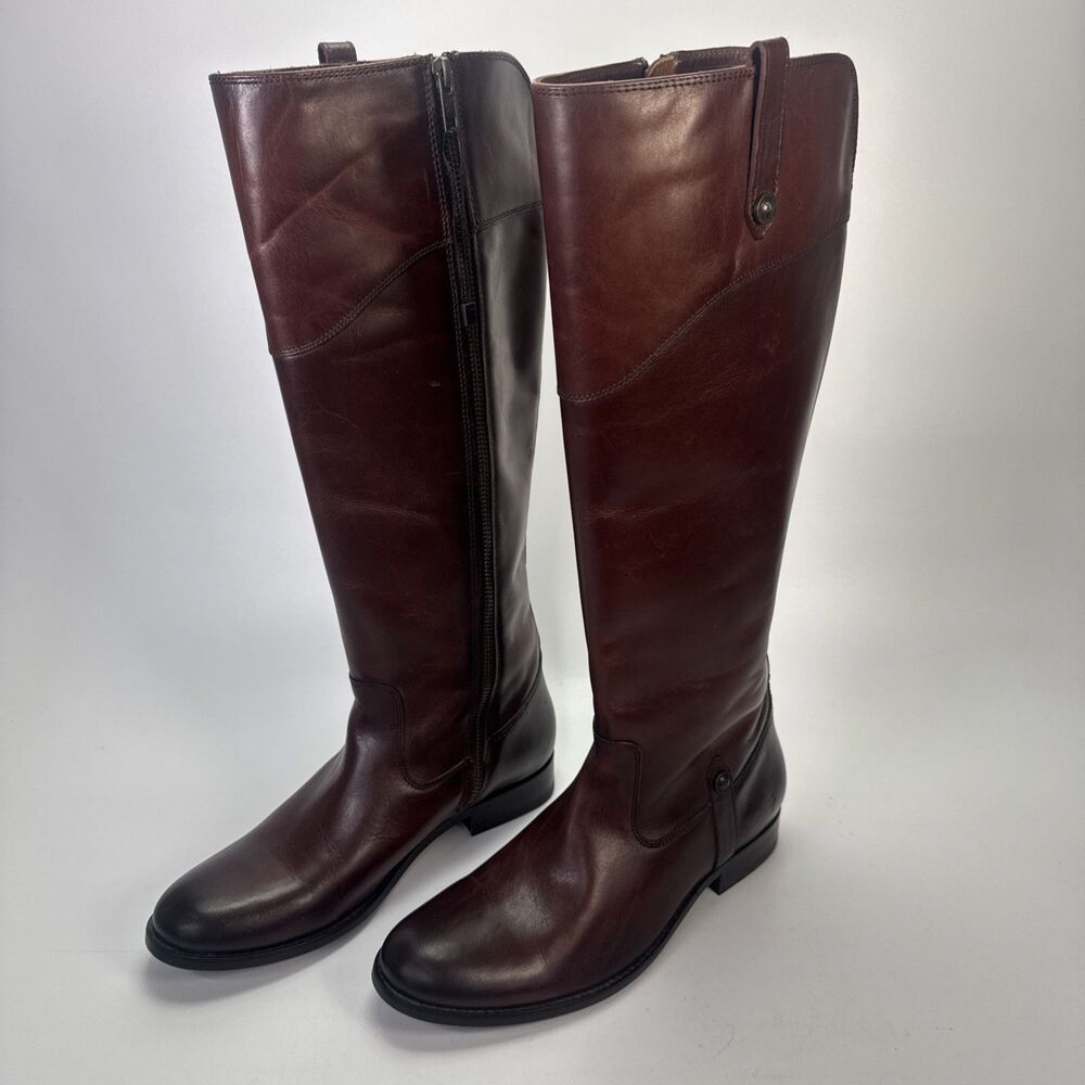 FRYE Melissa Button Inside Zip Riding Boots Women’s 8.5B (Narrow) Burgundy Brown